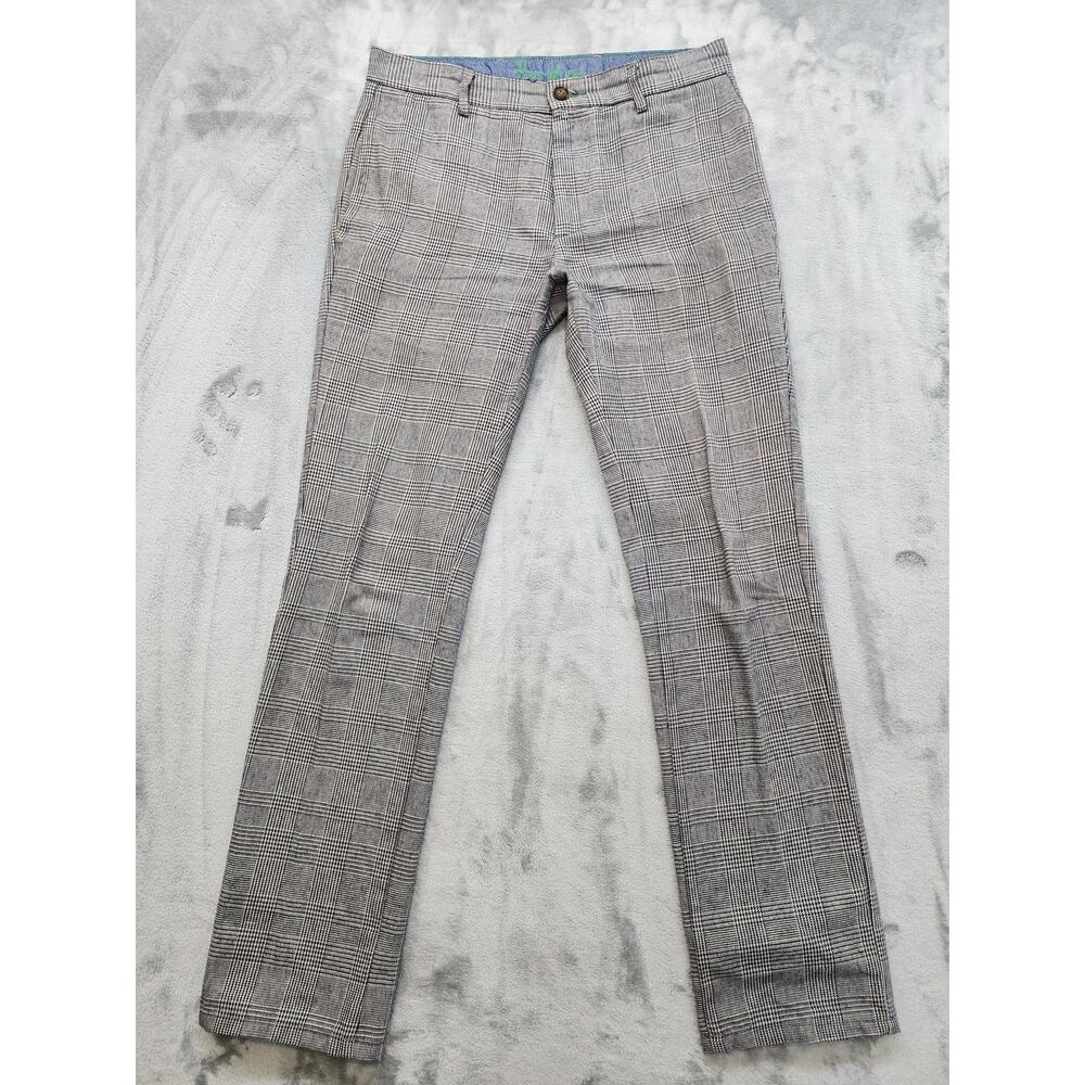 Boden Plaid Slim Leg Chino Pant Size 32R Black White Cotton Office Preppy Casual